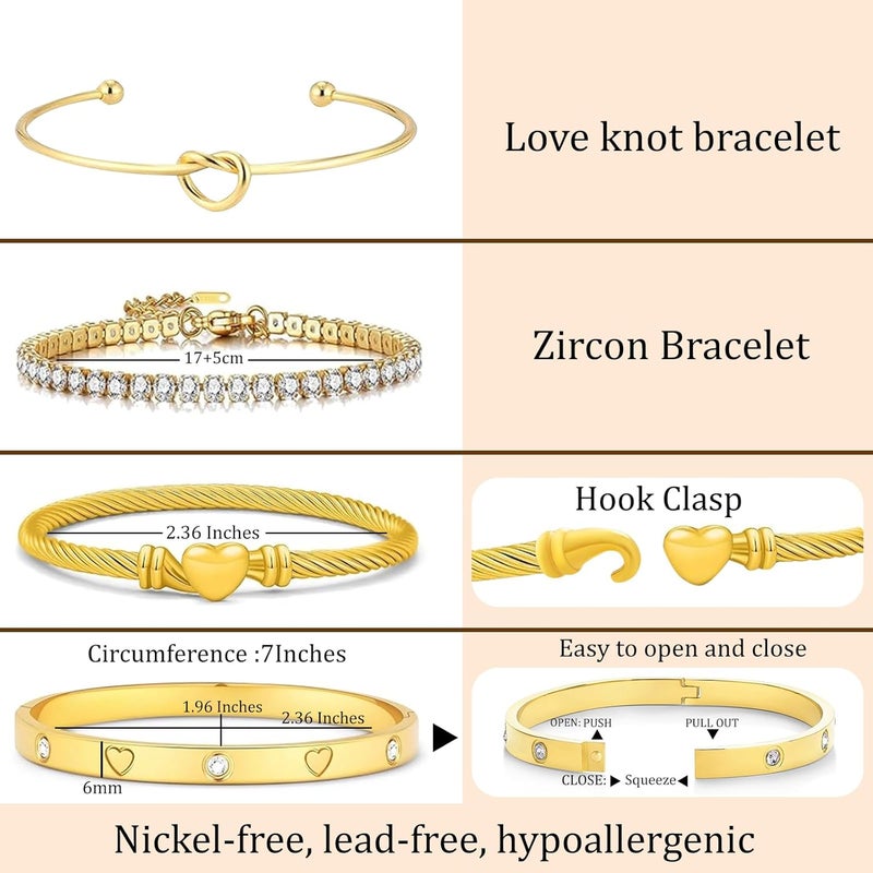 FAFUGA 18 K Gold Plated Love Bangle Bracelet Stack Cuff Jewelry for Women Jewelry Set for Women Gift with Box - Image 4
